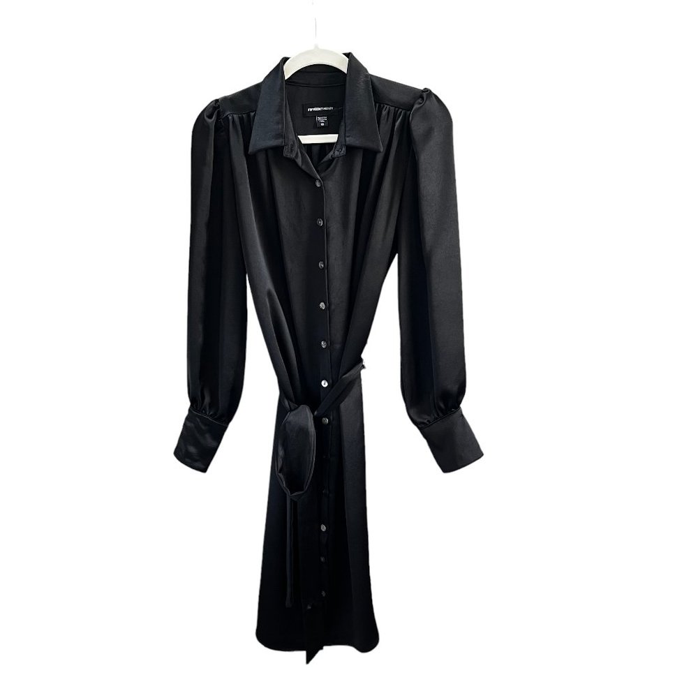 Fifteen Twenty Black Silk Long Sleeve Midi Dress Women's Size XS